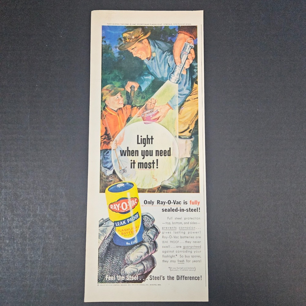 1953 Ray-O-Vac Flashlight Battery Night Fishing Vintage Print Ad Madison WI Shop